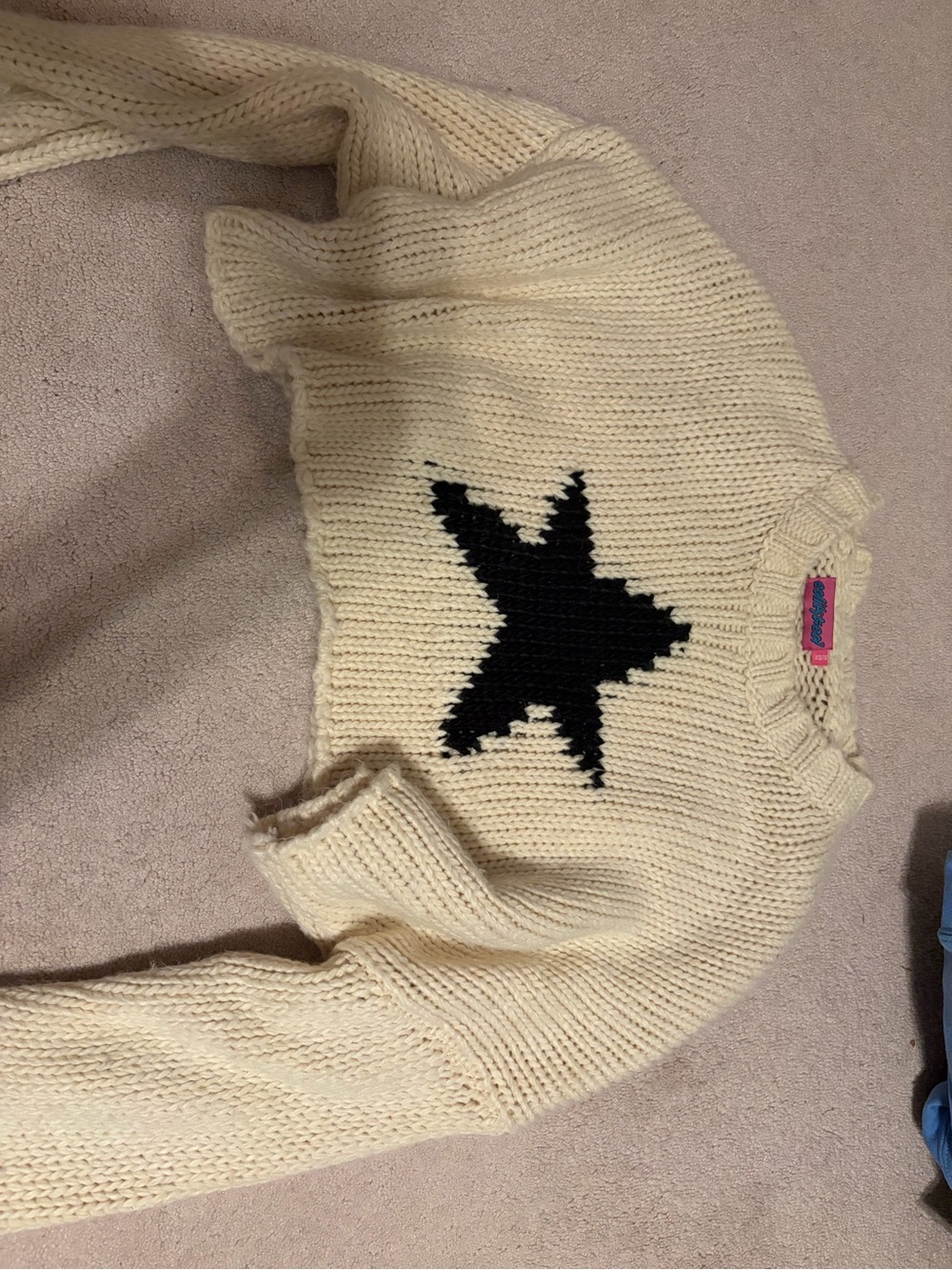 Edikted Cream Knit Sweater with Black Star